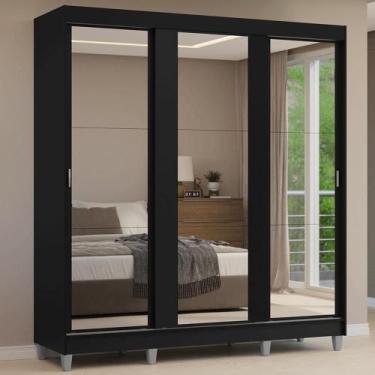 Imagem de Guarda-Roupa Casal com Pés 3 Portas de Correr de Espelho Reno Madesa P