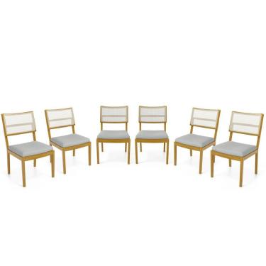 Imagem de Kit Com 6 Cadeiras Milena Madeira Maciça Assentos Estofados Encostos De Tela Sintética Linho Cinza 407