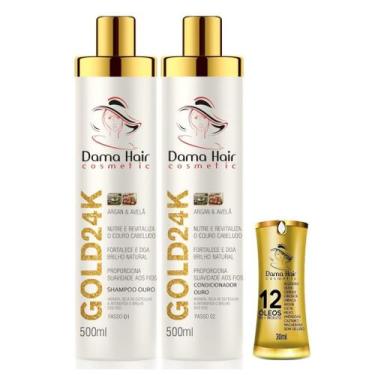 Imagem de Kit Ouro Reparação Capilar 24k Dama Hair 3 Produtos