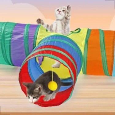 Imagem de Túnel para Gatos com Bolinhas Antiestresse Colorido Gatinhos Animais B