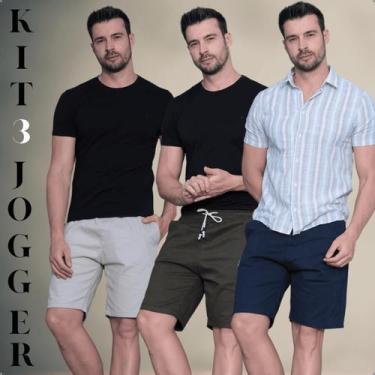 Imagem de Kit 3 Bermudas Jogger Masculina Casual Sarja Com Cordão Ajustável Bols