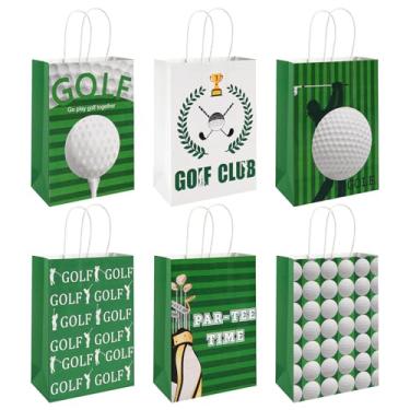 Imagem de Sacos de lembrancinhas de festa de golfe - Sacos de presente com tema de golfe com alças para decorações de aniversário, sacos de papel de presente de golfe, sacos de papel de presente de aniversário