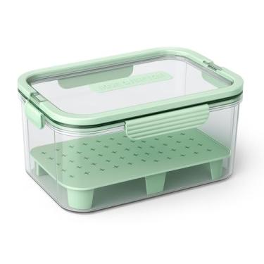 Imagem de Kit 2 Potes Herméticos Organizadores com Alça – Plástico Transparente com Tampa Verde, 20x13x9,5cm e 22x14x10cm – Multiuso para Geladeira e Despensa - MJ BRANDS