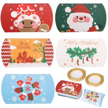 Imagem de 50 caixas de travesseiro de Natal, 5 estilos de porta-cartões de presente, porta-dinheiro, caixa de presente pequena de papel, caixa de presente de Natal com fitas para joias de doces, lembrancinhas