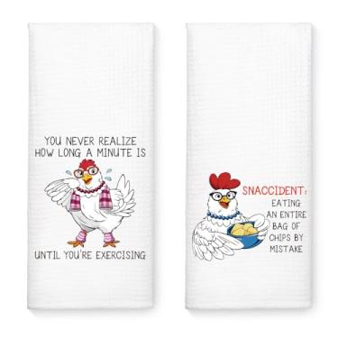 Imagem de WUUCK00 2 peças You Never Realize How Long A Minute is Kitchen Tower, decoração engraçada de cozinha de frango para família, toalha de chá de fazenda para amante de frango, presentes de Natal de