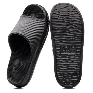 Imagem de Crazy Lady Pantufas femininas masculinas para uso interno e externo, antiderrapantes, massagem, banho de spa, piscina, academia, chinelos, sandálias de dedo aberto, confortáveis e macias, sapatos casuais, plataforma leve de EVA, Massage/Black, 9-9.5