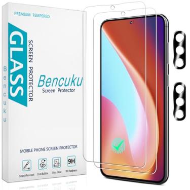 Imagem de Bencuku Pacote com 2 protetores de tela para Samsung Galaxy S23 FE vidro temperado com 2 protetores de lente de câmera, antiarranhões, sem bolhas