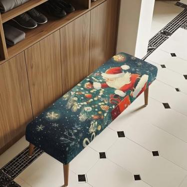 Imagem de Cugasmaru Capas de cadeira e banco de Natal para cadeiras de jantar, decoração de Papai Noel, capa elástica antiderrapante, impermeável, resistente a arranhões para cozinha, sala de estar