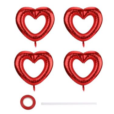 Imagem de 4 Balões em Formato de Coração, 100x100cm Grande Vermelho Filme de Alumínio Balões Coração para Dia Dos Namorados para Decoração Festa Aniversário Casamento Chá Bebê