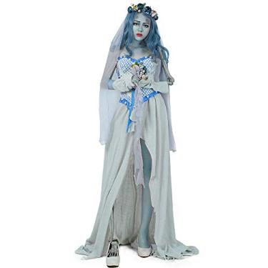 Imagem de Cosplay.fm Fantasia feminina fantasma noiva Halloween cosplay vestido chique, Cinza, Large