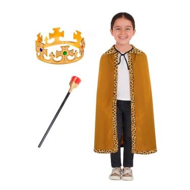 Imagem de Fantasia Completa Capa Rainha Infantil Dourada Imperatriz Realeza Traje Manto Princesa Encantada Festa de Aniversário