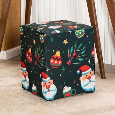 Imagem de Capa de Puff Quadrado Avulsa Estampada Natalina Ajustável com Elástico