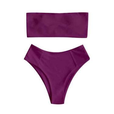 Imagem de Conjunto de biquíni feminino ZAFUL, de corte alto, sem alças, vermelho