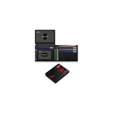 Imagem de Carteira masculina fina de couro com bloqueio de RFID, porta-cartões de crédito, para 14 cartões, carteira fina e minimalista com 2 compartimentos para identidade e compartimento para dinheiro, bolso