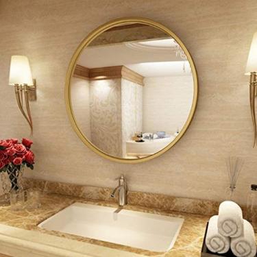 Imagem de Espelho de moldura de ferro redondo espelho de parede simples espelho de maquiagem moldura de metal HD espelho de parede para banheiro ou quarto - dourado