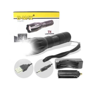 Imagem de Lanterna Tática Bateria Recarregável T6 Zoom Suporta Pilha Aaa - Bmax