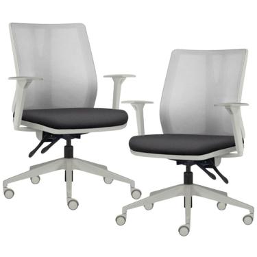 Imagem de Kit 2 Cadeiras de Escritório Giratória Diretor Flow F02 Base Cinza Linho Grafite - Lyam Decor