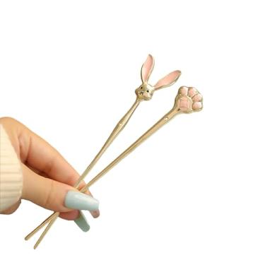 Imagem de Snmzlc 2 peças de palitos de cabelo para pãezinhos, grampos de cabelo franceses para mulheres, pães e updos sem danos ao cabelo, alfinetes franceses de coelho de metal dourado, ótimo fixação, adequado