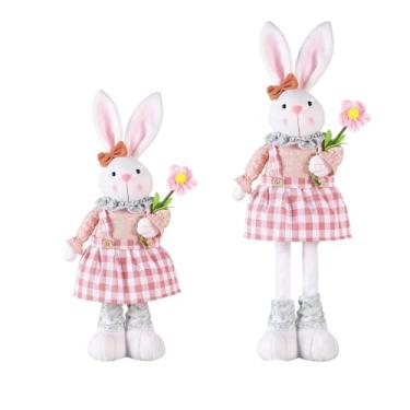 Imagem de BSOKEIXD Pernas Elásticas Coelho Da Páscoa Decoração De Pelúcia, Figuras Casa, Para Mesa Escritório Prateleira Primavera Enfeite Natal (Rosa)
