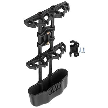 Imagem de Aljava de 6 flechas com suporte de arco tipo fivela, capuz absorvente de vibração, ajuste de suporte ajustável, adequado para setas fixas e mecânicas, design compacto para tiro com arco ao ar livre