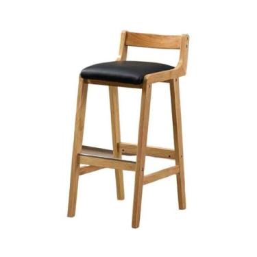 Imagem de hezhuhe2258 Cadeira de bar, restaurante, banco alto, para uso doméstico, madeira maciça, bar, leve, luxuoso, retrô, moderno, simples (preto)