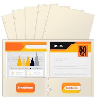 Imagem de Pasta de dois bolsos portfólio, pacote com 50, branco, pasta de papel tamanho letra, da Better Office Products, 50 peças, branco