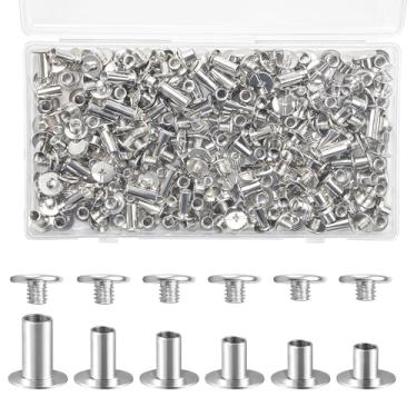Imagem de 120 peças de rebites de couro para couro, rebites de cinto para artesanato em couro, kit de rebites de parafuso de couro para decorar bolsa, sapatos, bolsa, encadernação (prata)