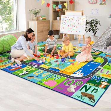 Imagem de HOMORE Tapete educativo infantil, 20 x 25 cm, coleção infantil, tapete para aprender alfabeto, números, cores, estações e palavras de animais, tapete para sala de aula, verde