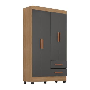 Imagem de Roupeiro 1 metro 30464 Lite 4 Portas 2 Gavetas - Nature/Cinza Móveis Leão