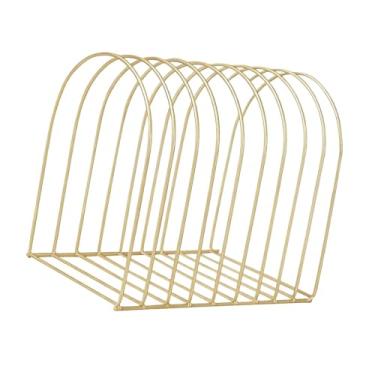 Imagem de shamjina Organizador de arquivos de mesa, porta-revistas, suporte independente, estável, suporte multiuso para pastas de arquivos, suprimentos de escritório, Ouro
