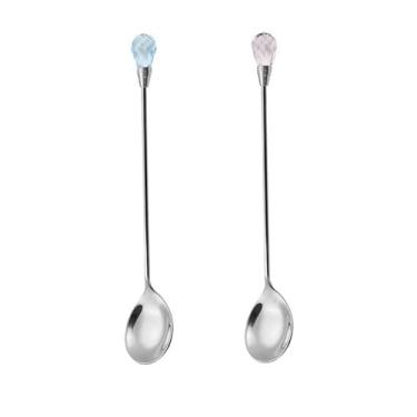 Imagem de 2 colheres de café de diamante de cristal de aço inoxidável de 18 cm, fofa, sorvete, açúcar, mexer, sobremesa, colheres de chá, utensílios de mesa, casa, cozinha, restaurante