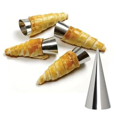 Imagem de Moldes antiaderentes de chifre de creme de aço inoxidável, 5 peças de tubo de enchimento de massa dinamarquesa, formas de cannoli, moldes de cozimento para casca de croissant, rolo de creme