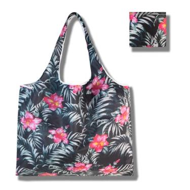 Imagem de Sacolas de compras reutilizáveis para mulheres, sacolas de compras de poliéster dobráveis extragrandes resistentes laváveis na máquina reutilizáveis para armazenamento de viagem, uso diário, estampa