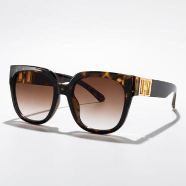 Imagem de Óculos de sol quadrados grandes olho de gato fashion para mulheres e homens, óculos de sol retrô chique para dirigir, viajar, uso diário elegante UV400, Armação leopardo/lente marrom gradiente, Lens