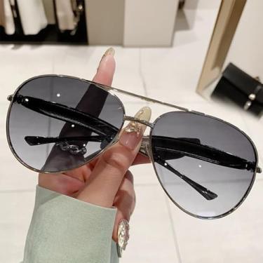 Imagem de Óculos de sol aviador grandes para mulheres e homens, óculos de sol aviadores dourados anos 70 retrô de metal, Cinza dégradé, Oversized