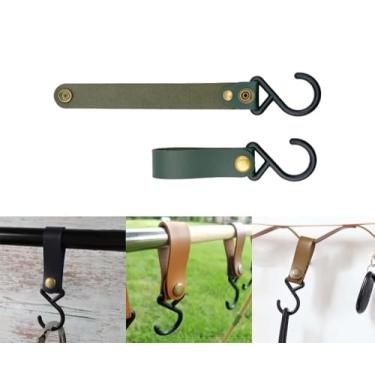 Imagem de Pacote com 4 ganchos de couro em forma de S – Ganchos de pendurar resistentes para acampamento, carrinhos, toalhas de cozinha e banheiro/casacos