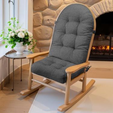 Imagem de ROFIEJOX Almofada para cadeira de balanço - Lola tecido de algodão e linho, esponja de alta densidade, durável, confortável, antiderrapante, almofadas de assento com laços, cinza carvão, 111,8 x 48,3