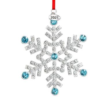 Imagem de WhatSign Enfeite de Natal de floco de neve 2025 – Floco de neve de silicone brilhante metal e strass de cristal decoração para pendurar para árvore de Natal, festival, festa em casa, presente para