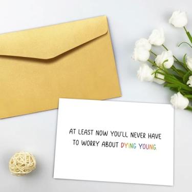 Imagem de Cartão engraçado de aniversário de velhice para homens e mulheres, cartão de aniversário para ficar mais velho para ele, cartão de aniversário para amigos, agora nunca precisa se preocupar com morrer