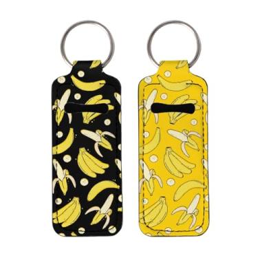 Imagem de Porta-chaves de batom com 2 peças, pequenos presentes de Natal para mulheres, Bananas pretas e amarelas, tamanho �nico