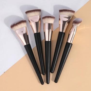 Imagem de Kit de pincel de base angular e plana de 5 peças, ferramentas profissionais de maquiagem facial, preto