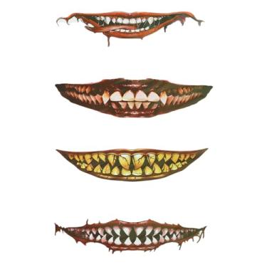 Imagem de 5 peças temporárias de boca grande assustadora de Halloween, adesivo de boca de coringa, adesivo de brincadeira de festa, tatuagens temporárias decoração de rosto de vampiro zumbi