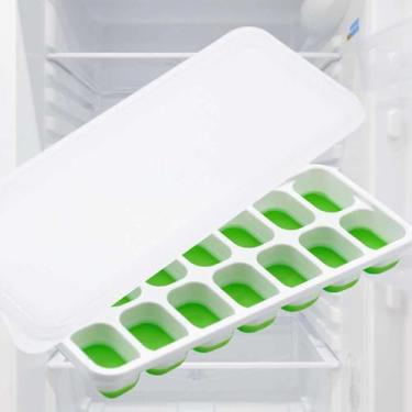 Imagem de Bandeja de gelo com tampa, cubos duráveis empilháveis para freezer com tampas removíveis, plástico de liberação fácil e silicone para coquetéis, café