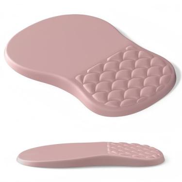 Imagem de YiRing Mouse pad ergonômico suporte de pulso com design de massagem, mouse clássico rosa para alívio da dor no pulso com espuma de memória, base de poliuretano antiderrapante
