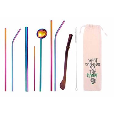 Imagem de Kit Completo 10 em 1 – Canudos de Inox Reutilizáveis com Escova, Estojo e Modelos Variados | Perfeito para Smoothies, Sucos e Drinks (Rainbown)