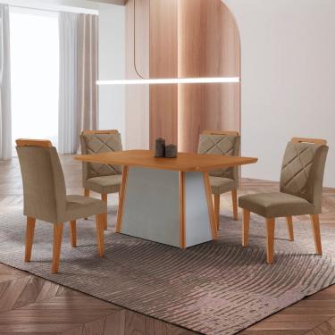 Imagem de Mesa De Jantar Diane E 4 Cadeiras Melissa Moderna Mobilia Veludo Capuccino/naturalle Laminado
