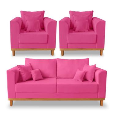 Imagem de Kit Sofá 3 Lugares E 2 Poltronas Beny Viena Suede Rosa