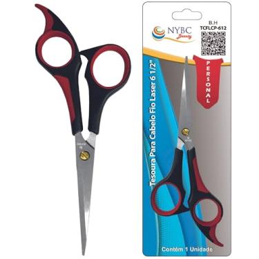 Imagem de Tesoura Para Cabelo Fio Laser NYBC Beauty - 6 1/2" - 165mm, Vermelha e Preta, Leve e Eficiente, Para Uso Doméstico e Profissional