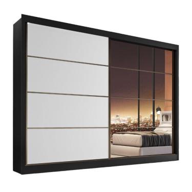 Imagem de Guarda Roupa Sevilha 1 Porta Espelhada 100% Mdf Mademarcs Preto-branco Acetinado-preto