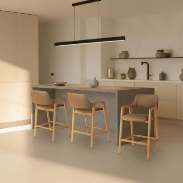 Imagem de Banqueta Ruth Em Madeira Jequitibá Natural Estrutura Premium Para Cozinha E Bar Corino Caramelo